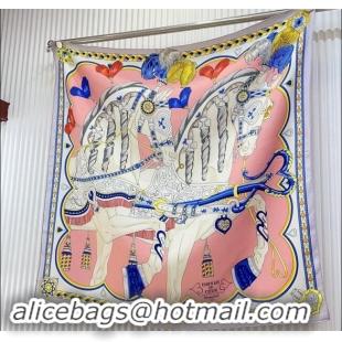 Best Price Hermes Harnais de Coeur Silk Square Scarf 90x90cm 3163 Pink 2024