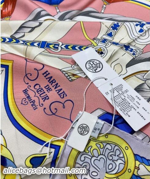 Best Price Hermes Harnais de Coeur Silk Square Scarf 90x90cm 3163 Pink 2024