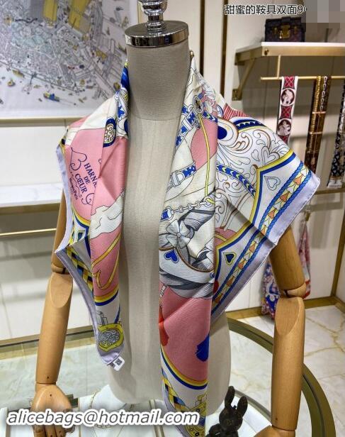 Best Price Hermes Harnais de Coeur Silk Square Scarf 90x90cm 3163 Pink 2024