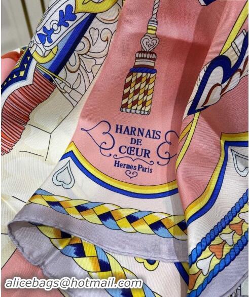 Best Price Hermes Harnais de Coeur Silk Square Scarf 90x90cm 3163 Pink 2024