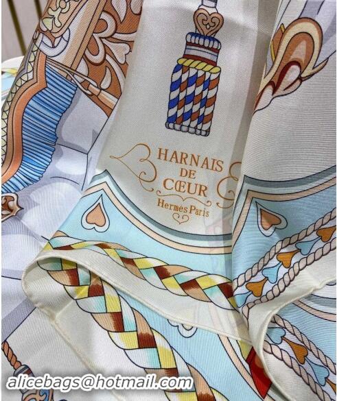 Famous Brand Hermes Harnais de Coeur Silk Square Scarf 90x90cm 3163 Beige 2024