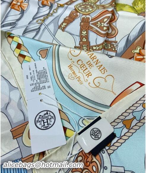 Famous Brand Hermes Harnais de Coeur Silk Square Scarf 90x90cm 3163 Beige 2024