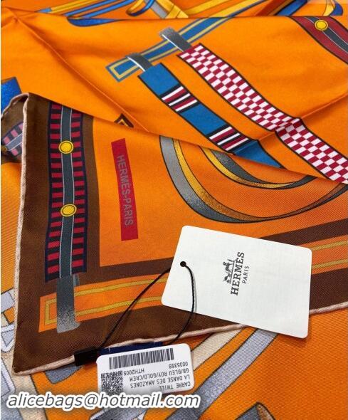 Luxury Cheap Hermes Lettres Equestre Sqaure Scarf 90x90cm 3163 Orange 2024