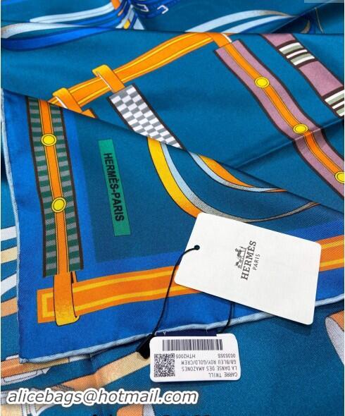 Grade Quality Hermes Lettres Equestre Sqaure Scarf 90x90cm 3163 Blue 2024