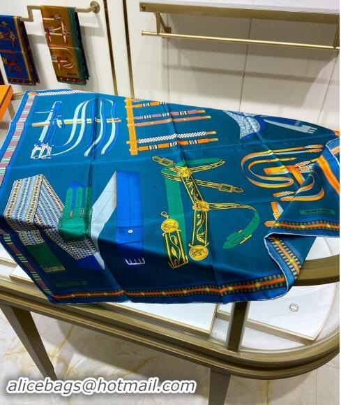 Grade Quality Hermes Lettres Equestre Sqaure Scarf 90x90cm 3163 Blue 2024