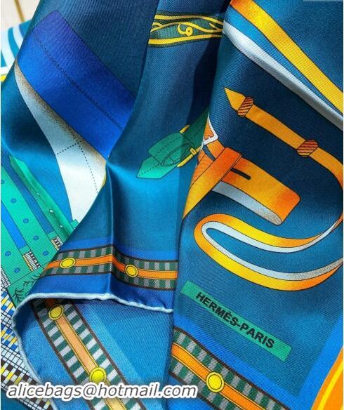 Grade Quality Hermes Lettres Equestre Sqaure Scarf 90x90cm 3163 Blue 2024