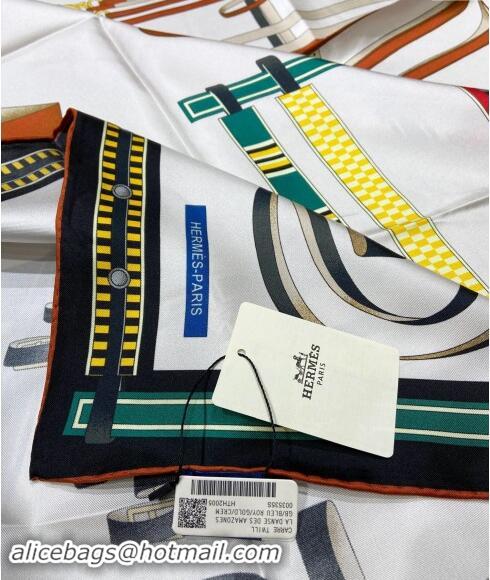 Good Quality Hermes Lettres Equestre Sqaure Scarf 90x90cm 3163 White 2024