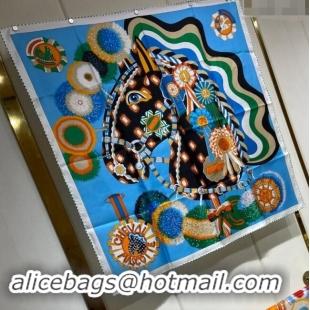 Top Grade Hermes Cheval Mascotte Sqaure Scarf 90x90cm 3164 Blue 2024