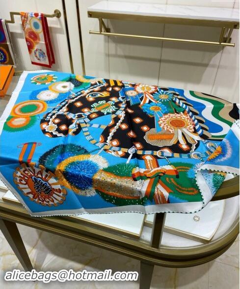 Top Grade Hermes Cheval Mascotte Sqaure Scarf 90x90cm 3164 Blue 2024