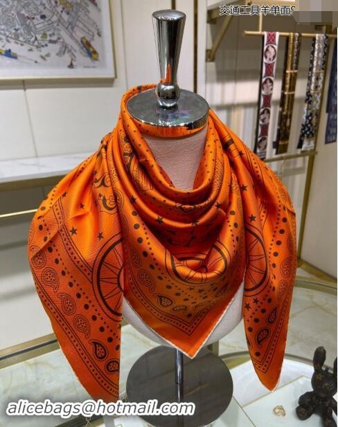 Super Quality Hermes All Aboard! bandana Sqaure Scarf 90x90cm 3166 Orange 2024