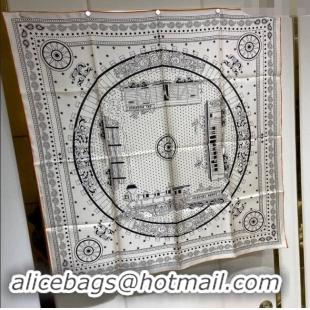 Pretty Style Hermes All Aboard! bandana Sqaure Scarf 90x90cm 3166 White 2024