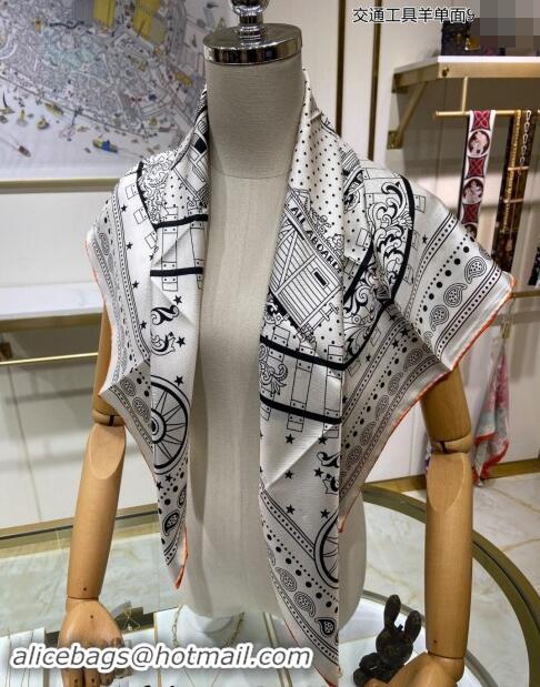 Pretty Style Hermes All Aboard! bandana Sqaure Scarf 90x90cm 3166 White 2024