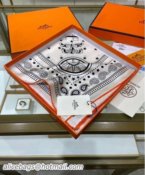 Pretty Style Hermes All Aboard! bandana Sqaure Scarf 90x90cm 3166 White 2024