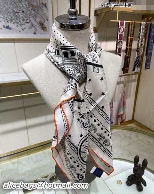 Pretty Style Hermes All Aboard! bandana Sqaure Scarf 90x90cm 3166 White 2024