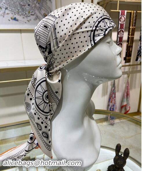 Pretty Style Hermes All Aboard! bandana Sqaure Scarf 90x90cm 3166 White 2024