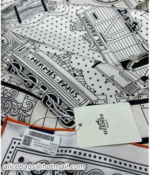 Pretty Style Hermes All Aboard! bandana Sqaure Scarf 90x90cm 3166 White 2024