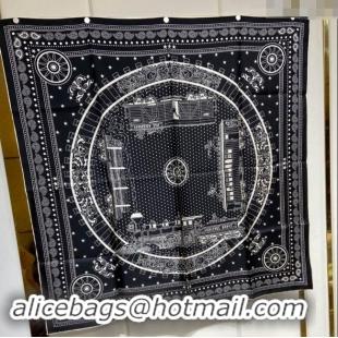 Luxurious Hermes All Aboard! bandana Sqaure Scarf 90x90cm 3166 Black 2024