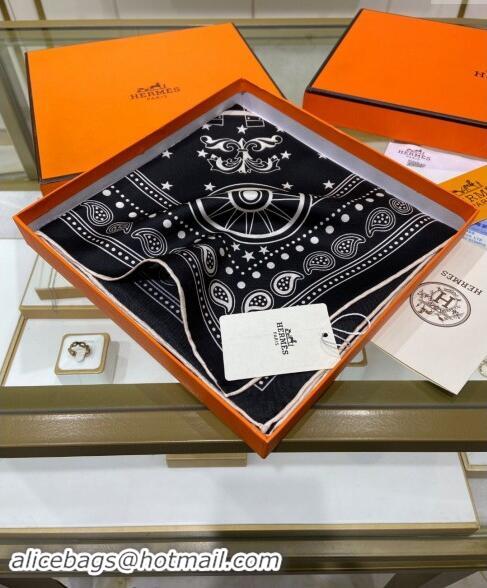 Luxurious Hermes All Aboard! bandana Sqaure Scarf 90x90cm 3166 Black 2024