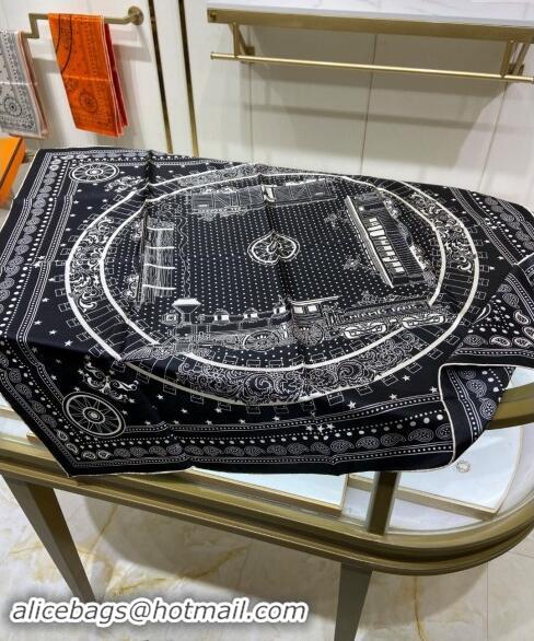 Luxurious Hermes All Aboard! bandana Sqaure Scarf 90x90cm 3166 Black 2024