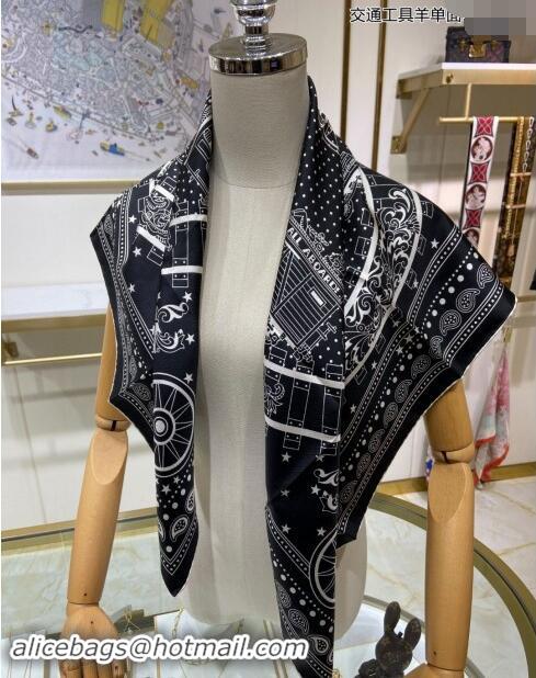 Luxurious Hermes All Aboard! bandana Sqaure Scarf 90x90cm 3166 Black 2024