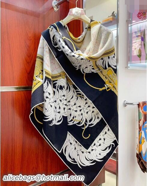 Top Design Hermes Embroidery Story Sqaure Shawl Scarf 140cm 7024 Black 2024