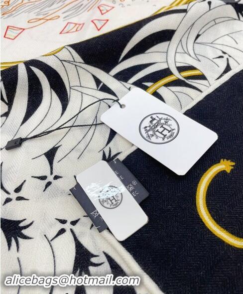 Top Design Hermes Embroidery Story Sqaure Shawl Scarf 140cm 7024 Black 2024