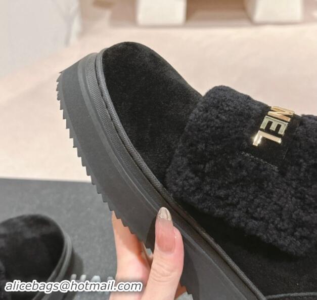 Pretty Style Chanel Suede and Wool Fur Loafers Black 015071