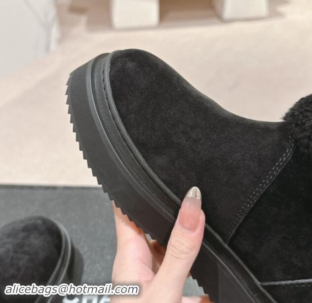 Top Grade Chanel Suede and Wool Fur Platform Ankle Boots Black 1015072