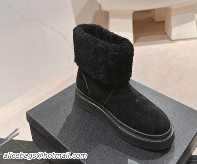 Top Grade Chanel Suede and Wool Fur Platform Ankle Boots Black 1015072