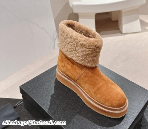 Unique Style Chanel Suede and Wool Fur Platform Ankle Boots Brown 015073