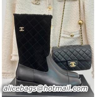 Shop Duplicate Chanel Quilted Suede and Leather Medium Boots Black 015075