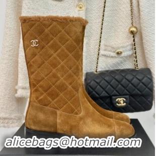 Grade Quality Chanel Quilted Suede Medium Boots Brown 1015076