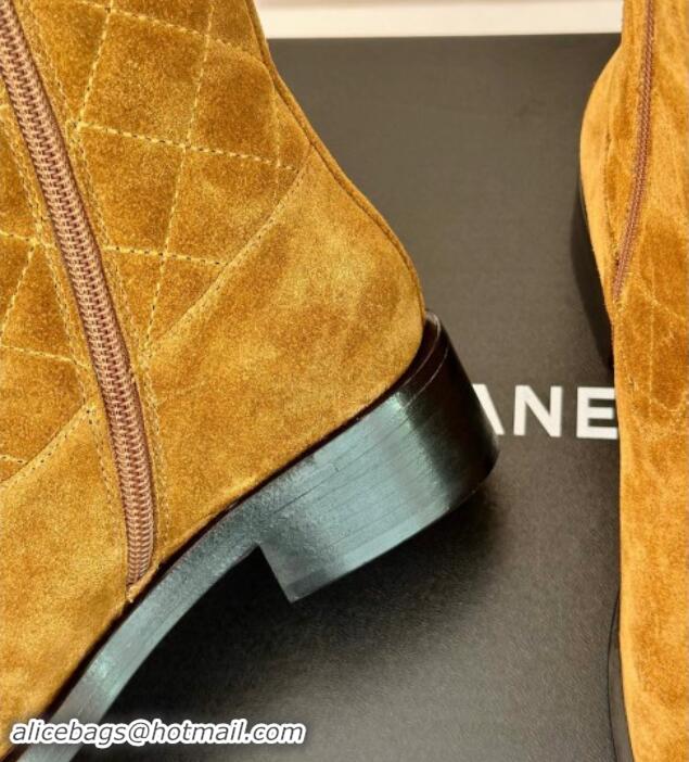 Grade Quality Chanel Quilted Suede Medium Boots Brown 1015076