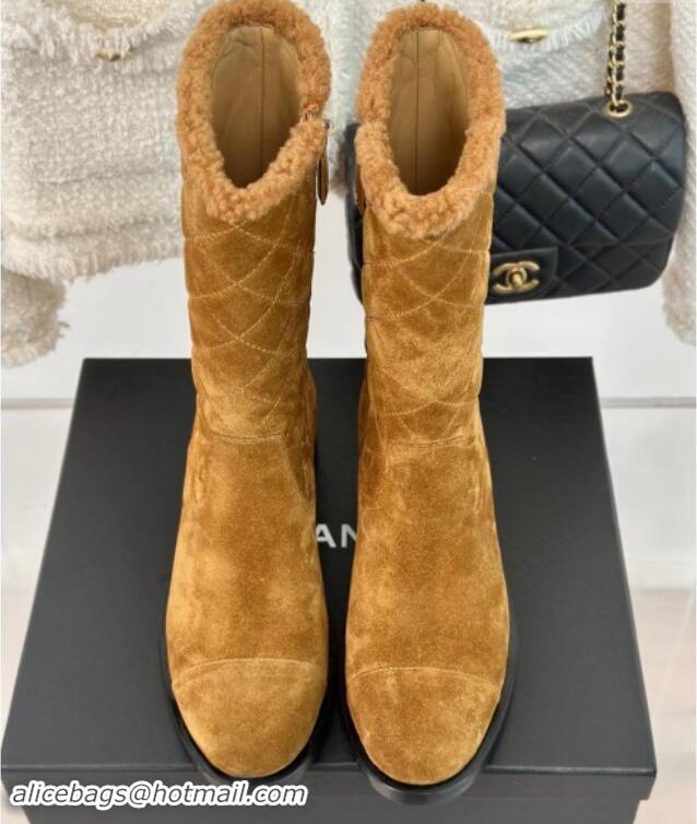 Grade Quality Chanel Quilted Suede Medium Boots Brown 1015076