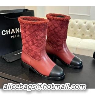 Good Product Chanel Quilted Suede and Calfskin Medium Boots 4.5cm Red 015078