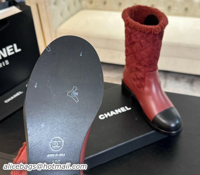 Good Product Chanel Quilted Suede and Calfskin Medium Boots 4.5cm Red 015078