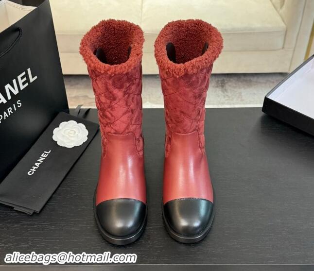 Good Product Chanel Quilted Suede and Calfskin Medium Boots 4.5cm Red 015078