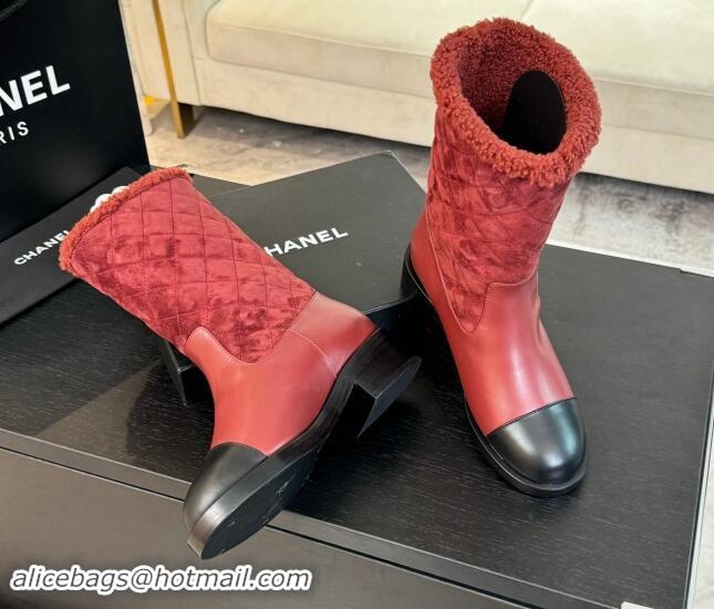 Good Product Chanel Quilted Suede and Calfskin Medium Boots 4.5cm Red 015078