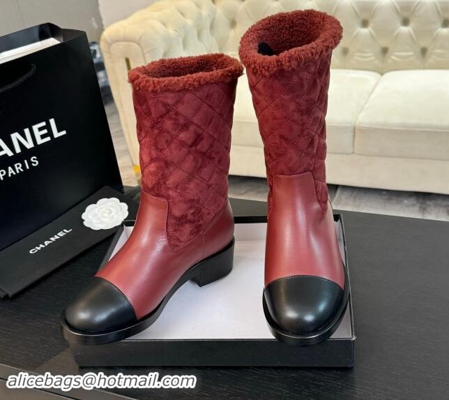 Good Product Chanel Quilted Suede and Calfskin Medium Boots 4.5cm Red 015078