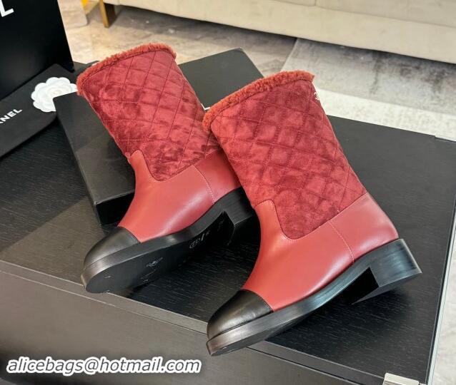 Good Product Chanel Quilted Suede and Calfskin Medium Boots 4.5cm Red 015078