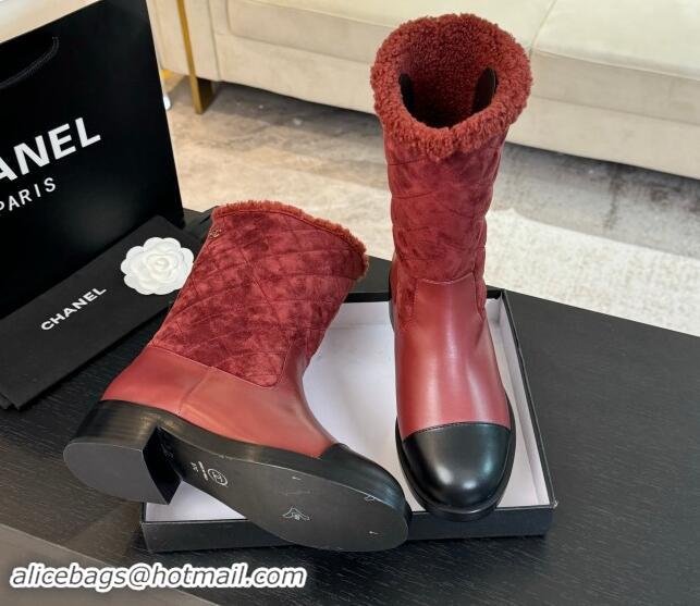 Good Product Chanel Quilted Suede and Calfskin Medium Boots 4.5cm Red 015078