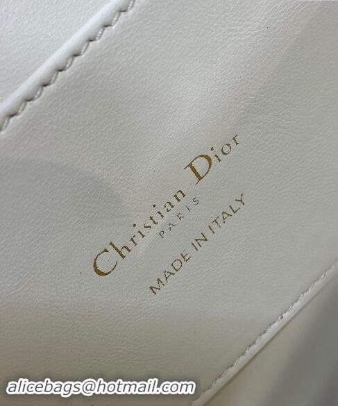 Well Crafted Dior Medium 30 Montaigne Avenue Top Handle Bag in Ribbed Calfskin 6531 White 2024