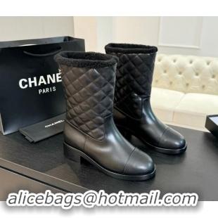 Good Looking Chanel Quilted Calfskin Leather Medium Boots 4.5cm Black 015079