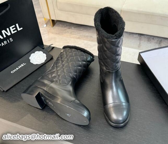 Good Looking Chanel Quilted Calfskin Leather Medium Boots 4.5cm Black 015079