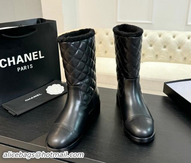 Good Looking Chanel Quilted Calfskin Leather Medium Boots 4.5cm Black 015079