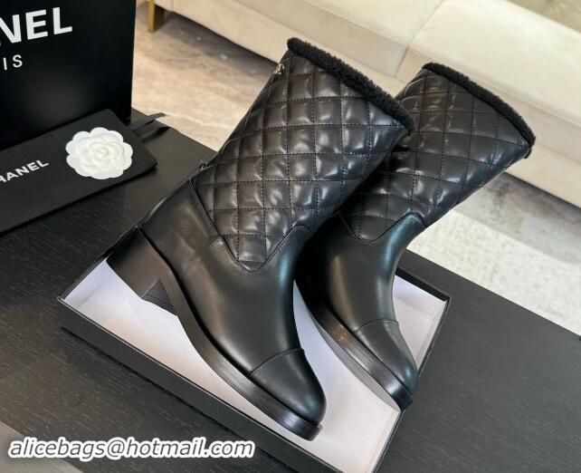 Good Looking Chanel Quilted Calfskin Leather Medium Boots 4.5cm Black 015079