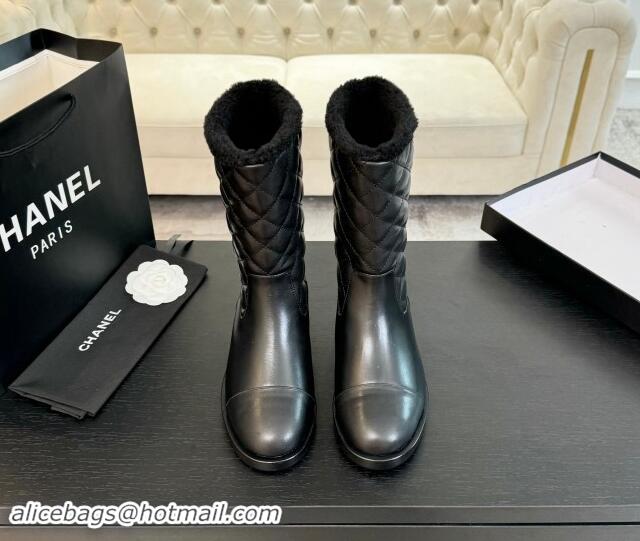 Good Looking Chanel Quilted Calfskin Leather Medium Boots 4.5cm Black 015079