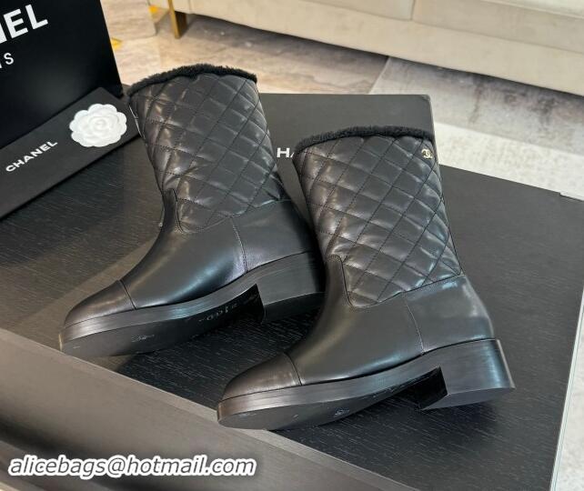 Good Looking Chanel Quilted Calfskin Leather Medium Boots 4.5cm Black 015079