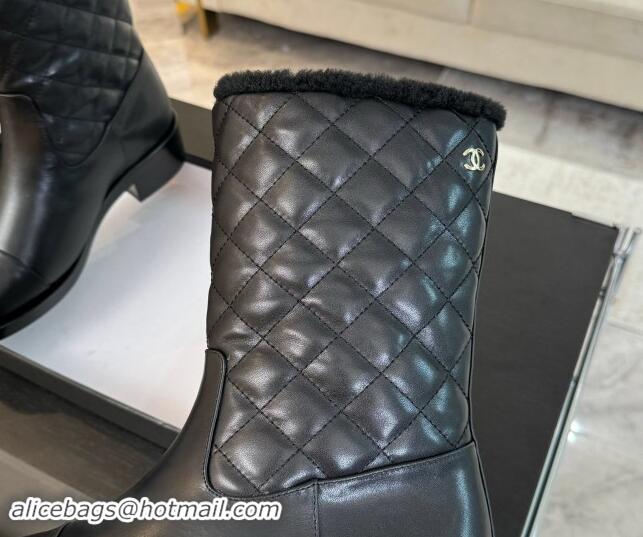 Good Looking Chanel Quilted Calfskin Leather Medium Boots 4.5cm Black 015079