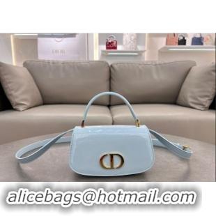 Low Cost Dior Small 30 Montaigne Avenue Top Handle Bag in Patent Calfskin 6530 Light Blue 2024